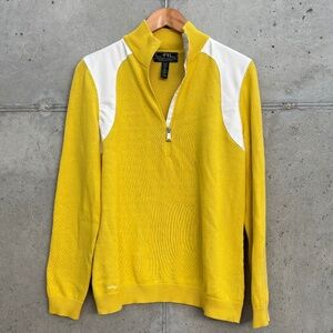 VINTAGE 90's Ralph Lauren, Lauren Active 1/4 Zip Sweater, yellow & White,Size XL
